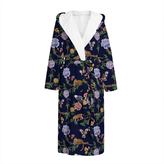 Eagle And Jaguar Pattern Print Hooded Bathrobe