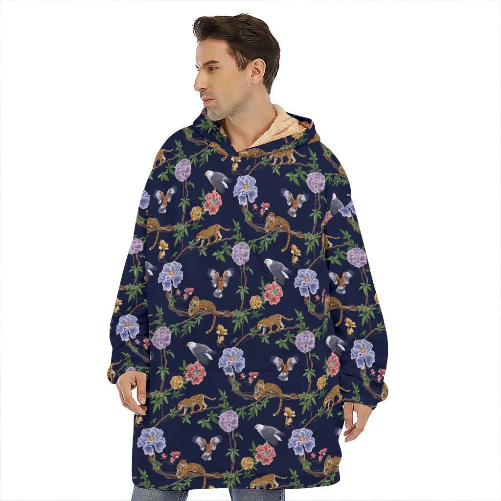 Eagle And Jaguar Pattern Print Hoodie Blanket