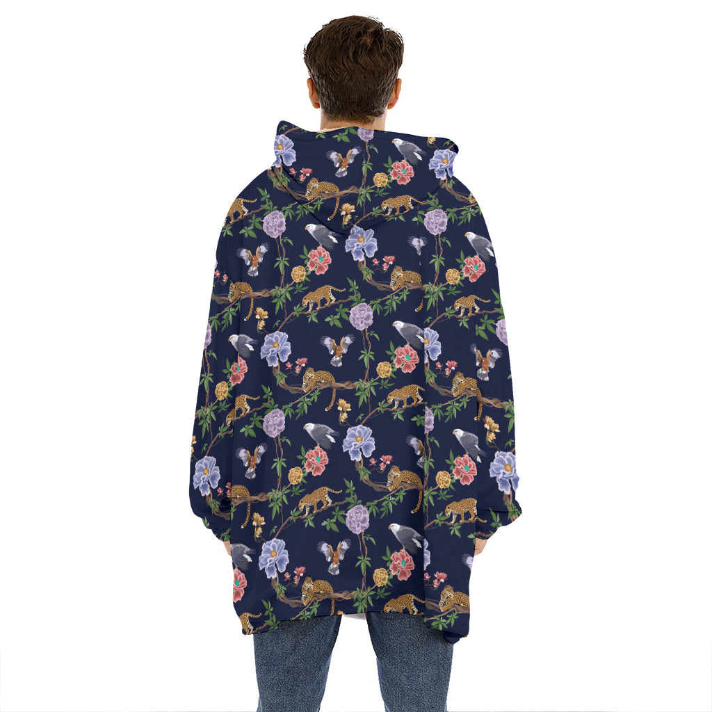 Eagle And Jaguar Pattern Print Hoodie Blanket