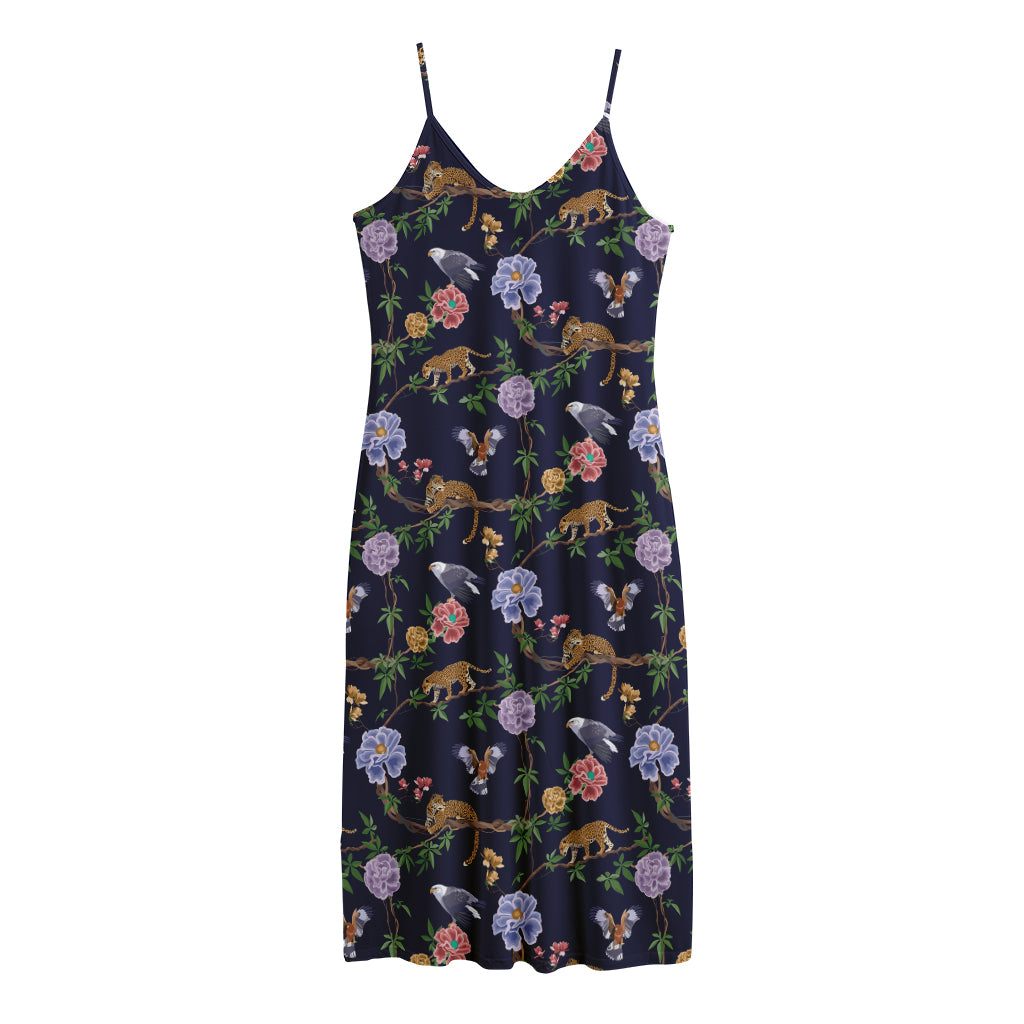 Eagle And Jaguar Pattern Print Jersey Midi Cami Dress