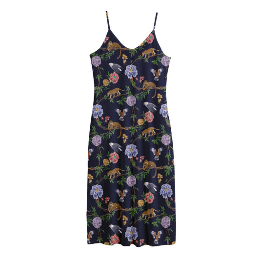 Eagle And Jaguar Pattern Print Jersey Midi Cami Dress