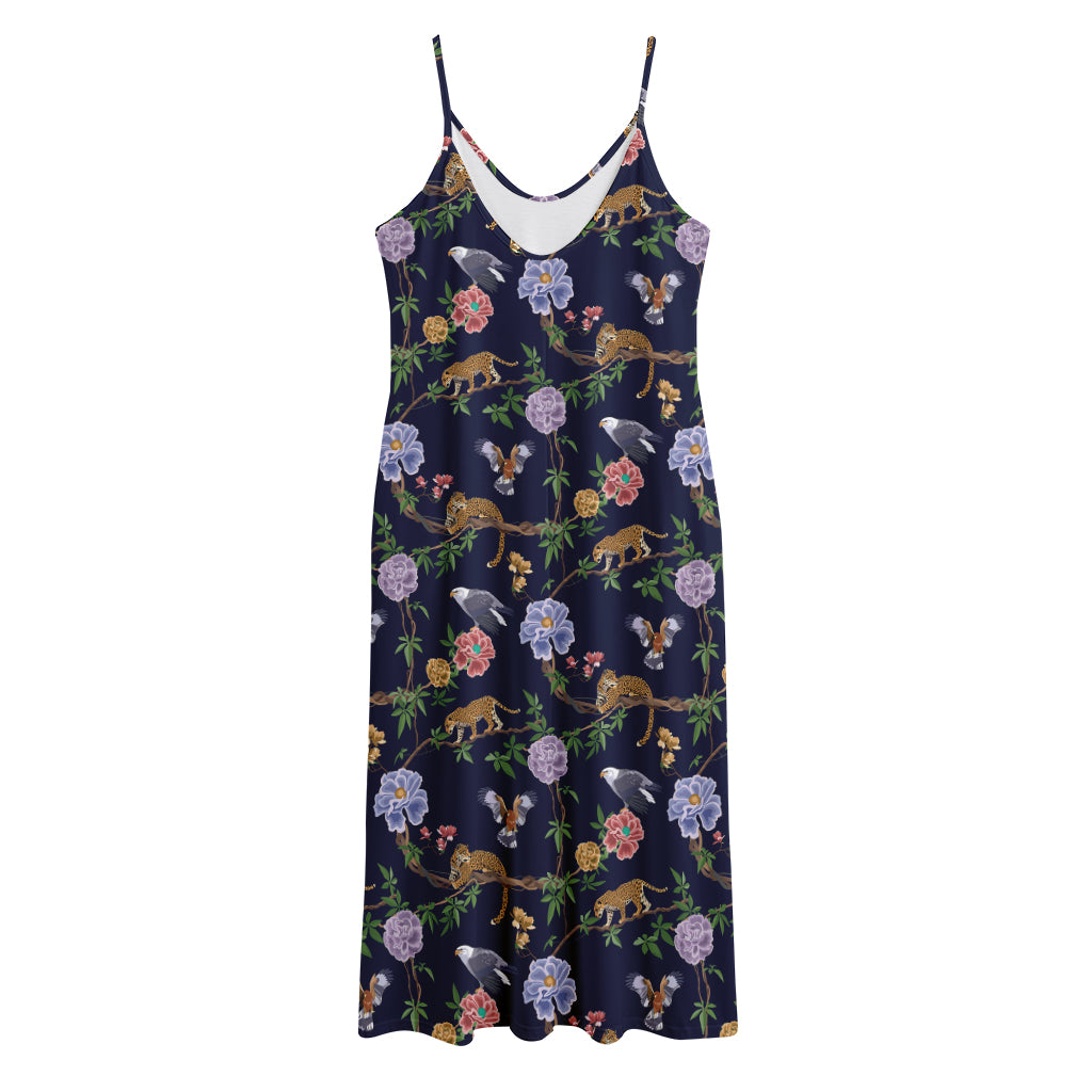 Eagle And Jaguar Pattern Print Jersey Midi Cami Dress
