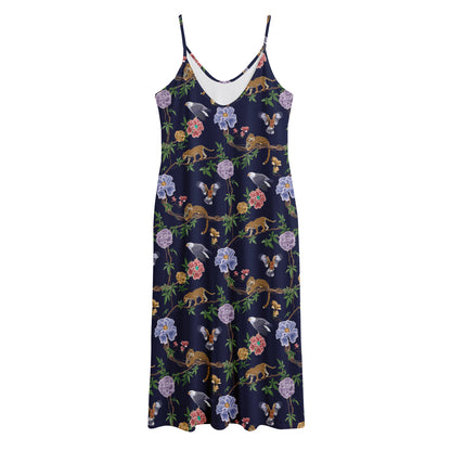 Eagle And Jaguar Pattern Print Jersey Midi Cami Dress
