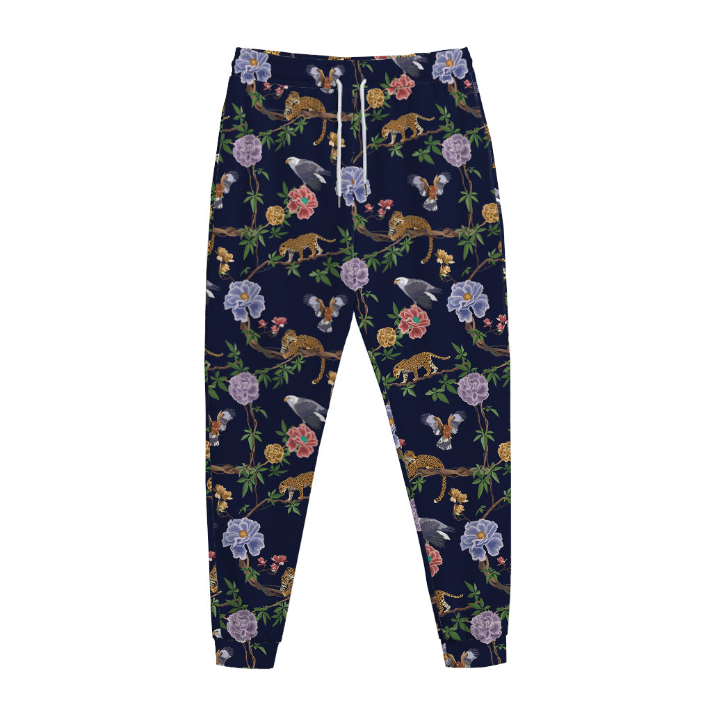 Eagle And Jaguar Pattern Print Jogger Pants