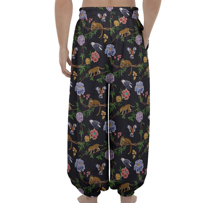 Eagle And Jaguar Pattern Print Lantern Pants