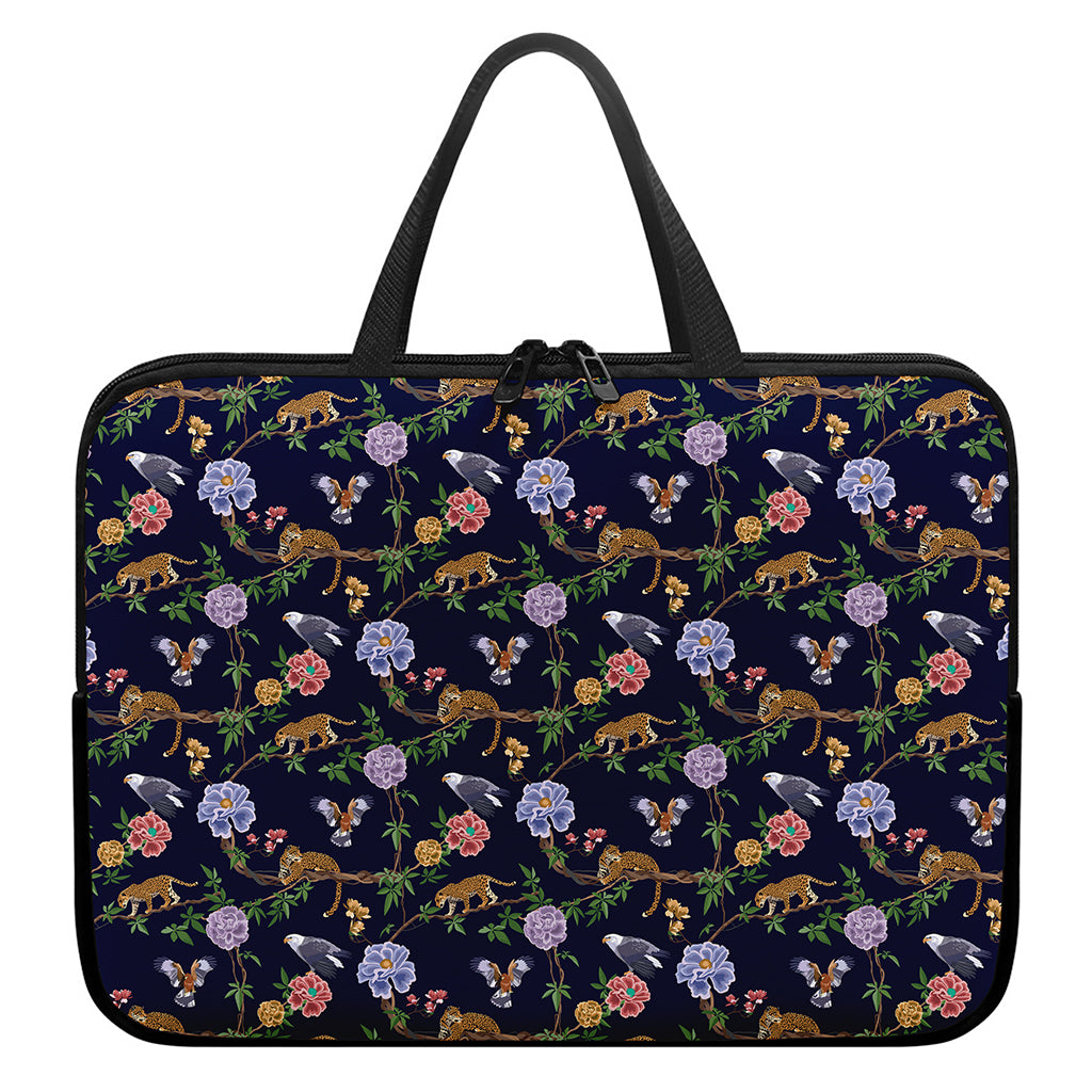 Eagle And Jaguar Pattern Print Laptop Sleeve With Handle