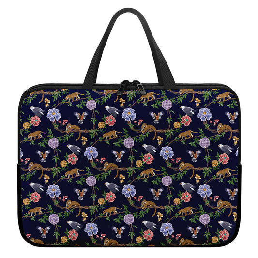 Eagle And Jaguar Pattern Print Laptop Sleeve With Handle