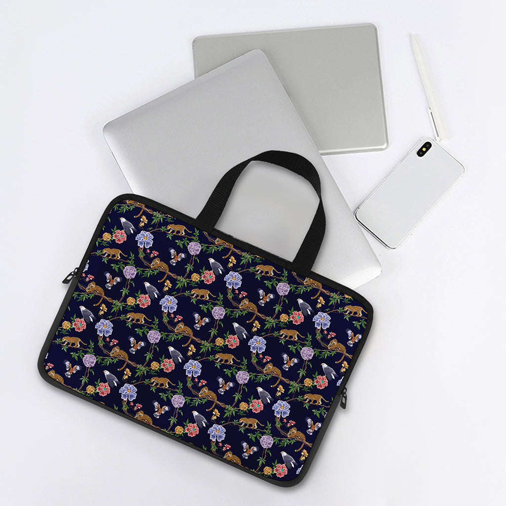 Eagle And Jaguar Pattern Print Laptop Sleeve With Handle