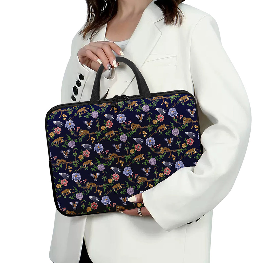 Eagle And Jaguar Pattern Print Laptop Sleeve With Handle