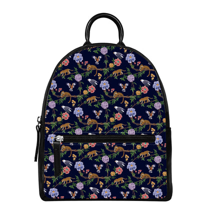 Eagle And Jaguar Pattern Print Leather Backpack