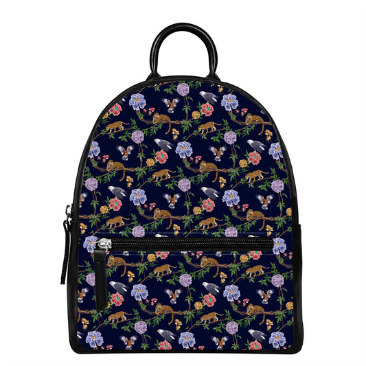 Eagle And Jaguar Pattern Print Leather Backpack