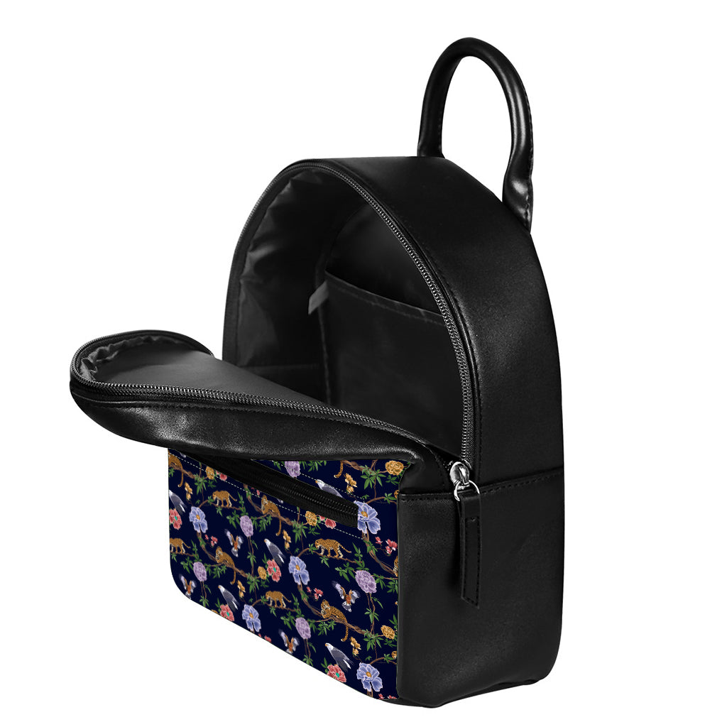 Eagle And Jaguar Pattern Print Leather Backpack