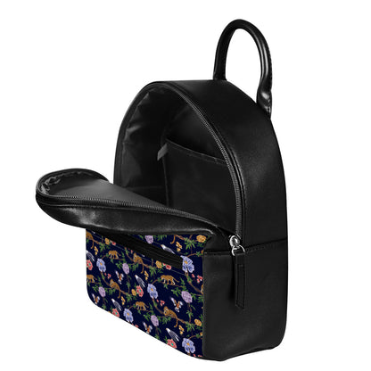 Eagle And Jaguar Pattern Print Leather Backpack