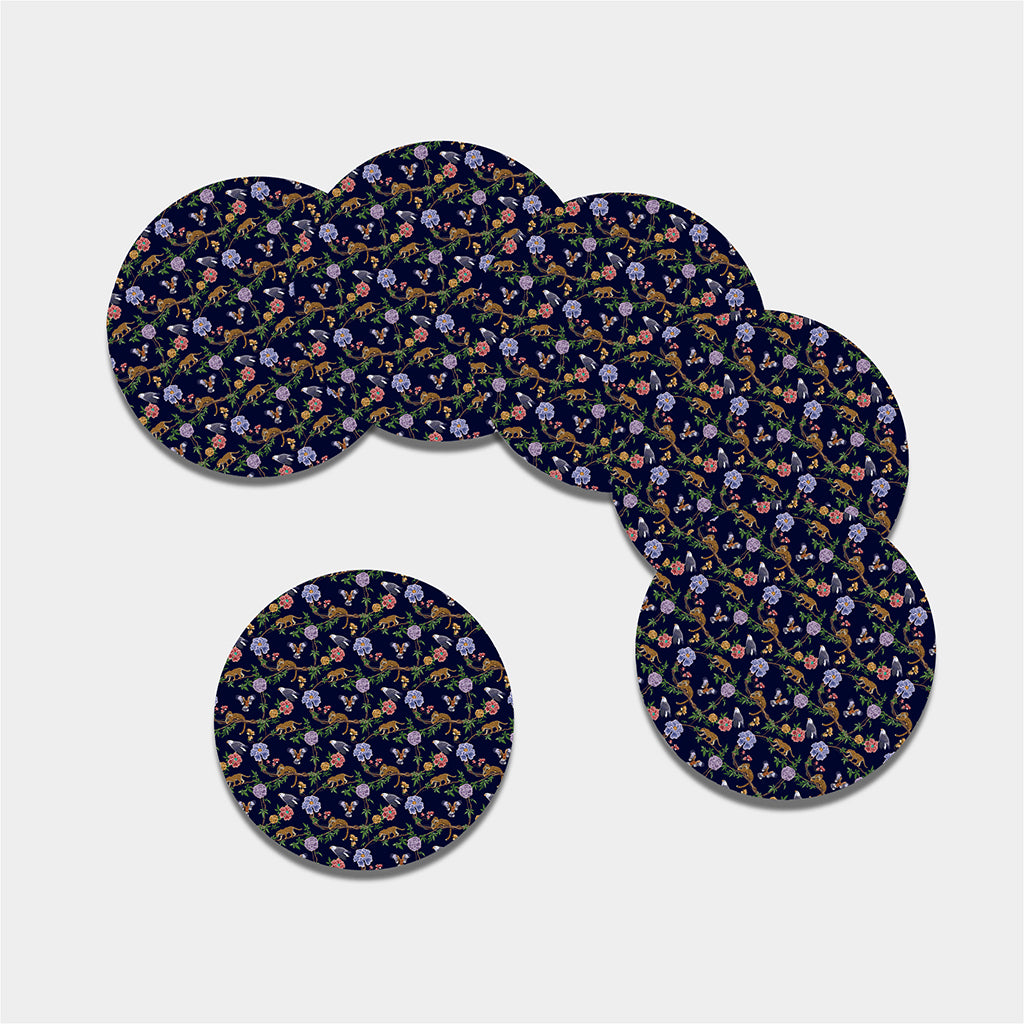 Eagle And Jaguar Pattern Print Leather Coaster Set