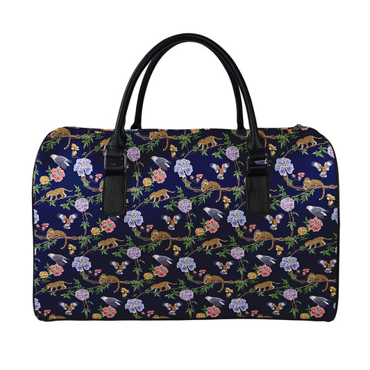Eagle And Jaguar Pattern Print Leather Duffle Bag