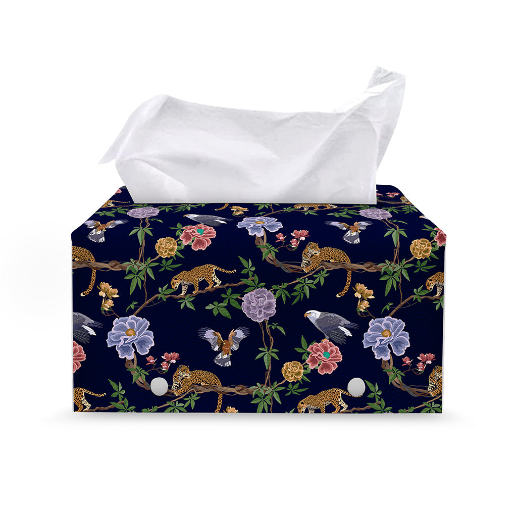 Eagle And Jaguar Pattern Print Leather Tissue Box Cover