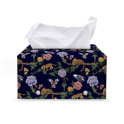 Eagle And Jaguar Pattern Print Leather Tissue Box Cover