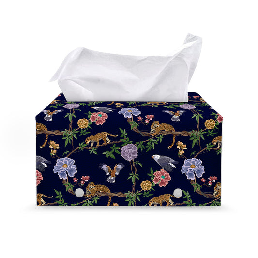 Eagle And Jaguar Pattern Print Leather Tissue Box Cover