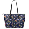 Eagle And Jaguar Pattern Print Leather Tote Bag With Zipper