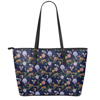 Eagle And Jaguar Pattern Print Leather Tote Bag