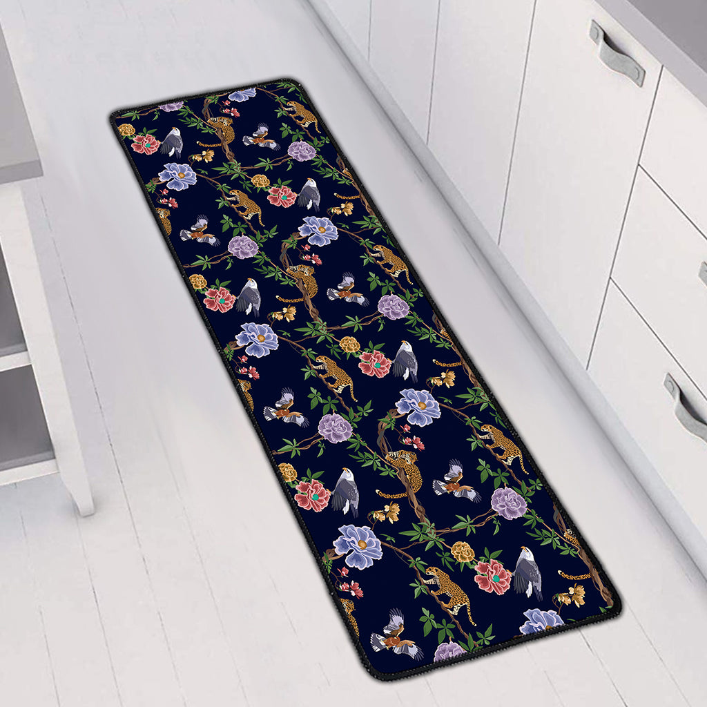 Eagle And Jaguar Pattern Print Long Kitchen Mat
