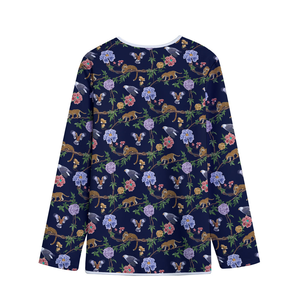Eagle And Jaguar Pattern Print Long Sleeve Short Coat