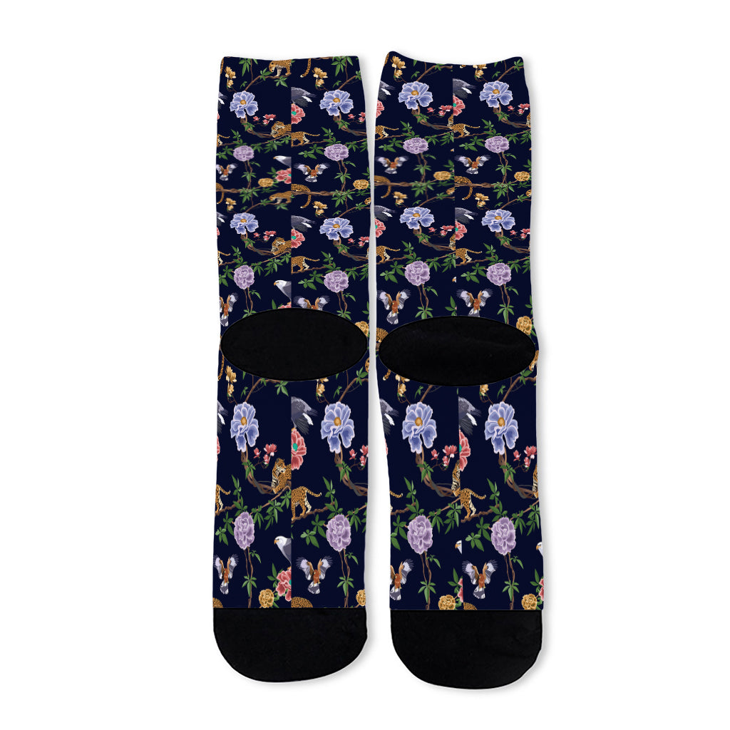 Eagle And Jaguar Pattern Print Long Socks
