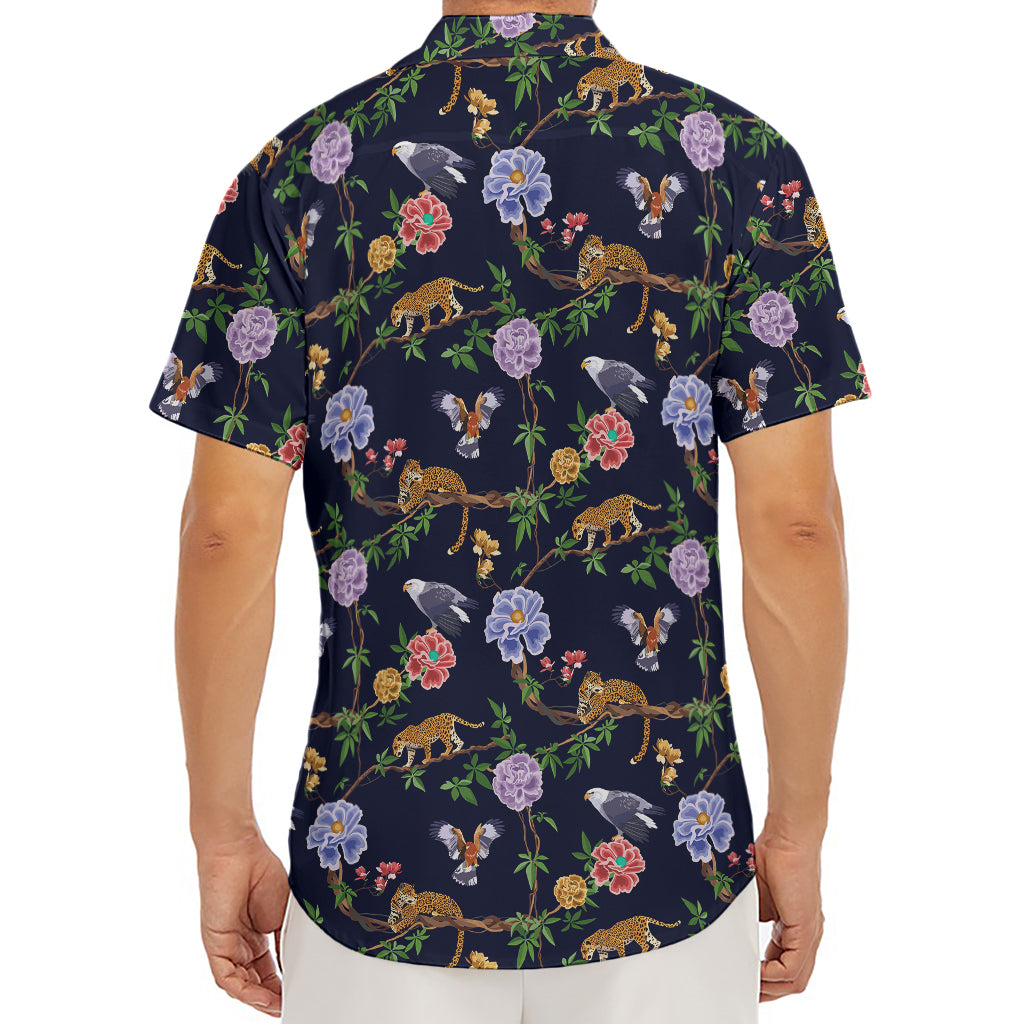 Eagle And Jaguar Pattern Print Men's Deep V-Neck Shirt