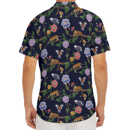 Eagle And Jaguar Pattern Print Men's Deep V-Neck Shirt