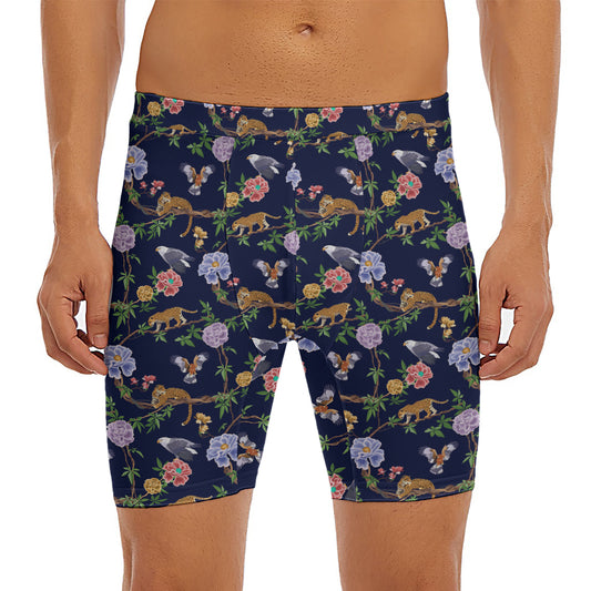 Eagle And Jaguar Pattern Print Men's Long Boxer Briefs