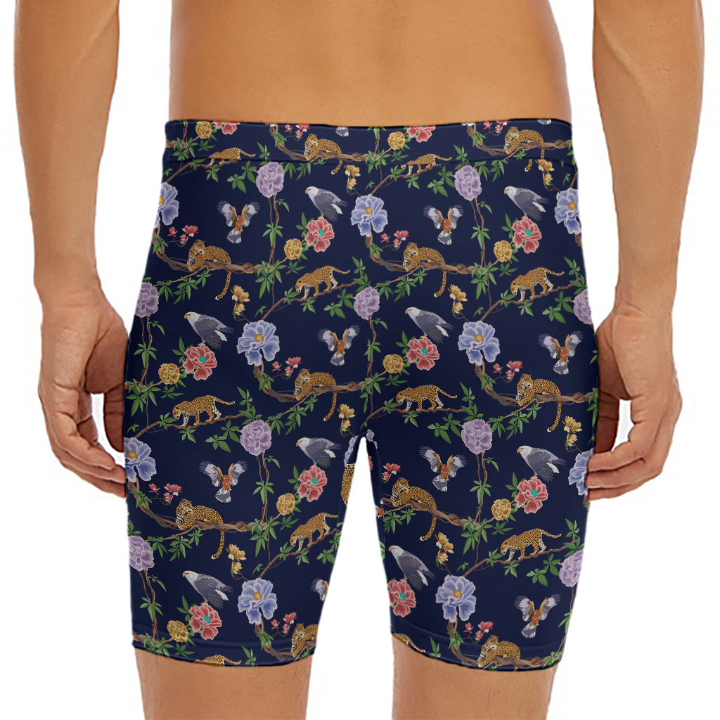 Eagle And Jaguar Pattern Print Men's Long Boxer Briefs