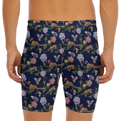 Eagle And Jaguar Pattern Print Men's Long Boxer Briefs