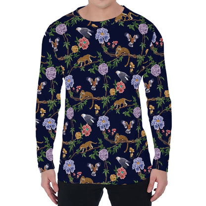 Eagle And Jaguar Pattern Print Men's Long Sleeve T-Shirt
