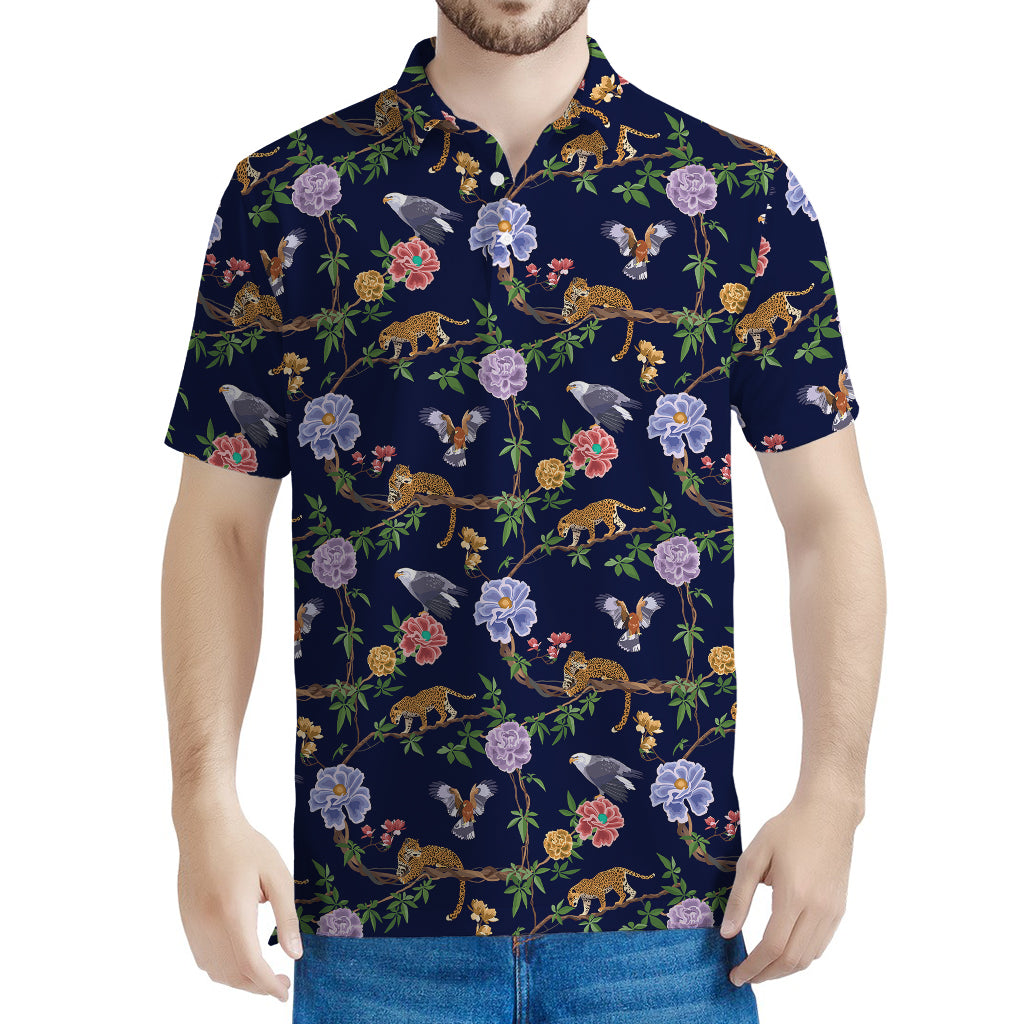 Eagle And Jaguar Pattern Print Men's Polo Shirt