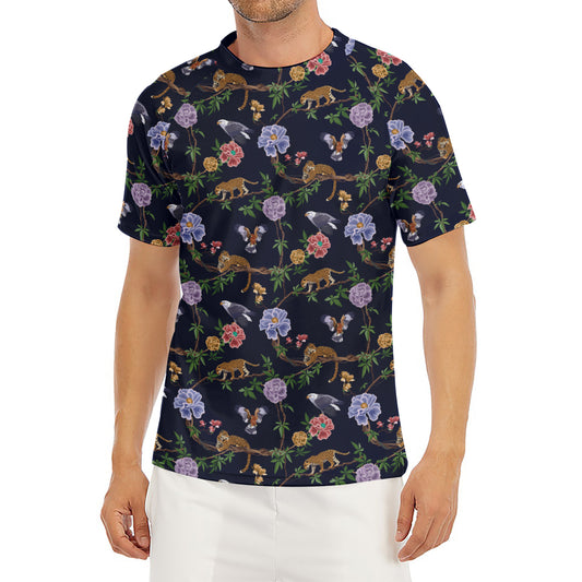 Eagle And Jaguar Pattern Print Men's Short Sleeve Rash Guard