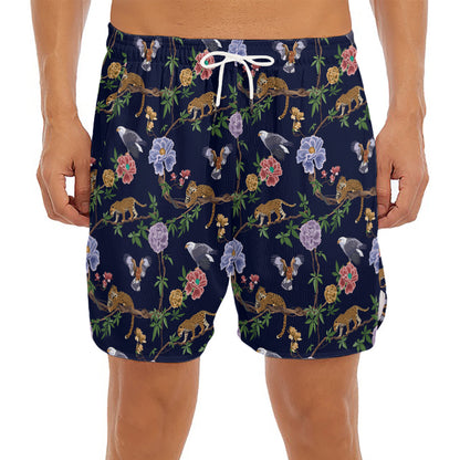Eagle And Jaguar Pattern Print Men's Split Running Shorts