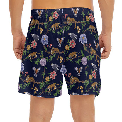 Eagle And Jaguar Pattern Print Men's Split Running Shorts