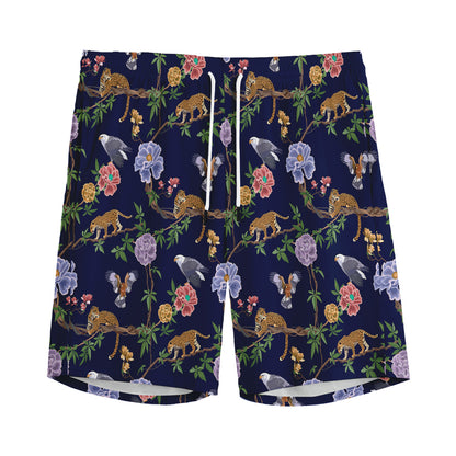 Eagle And Jaguar Pattern Print Men's Sports Shorts