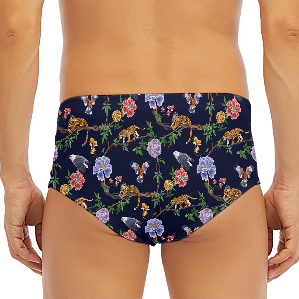 Eagle And Jaguar Pattern Print Men's Triangle Swim Briefs