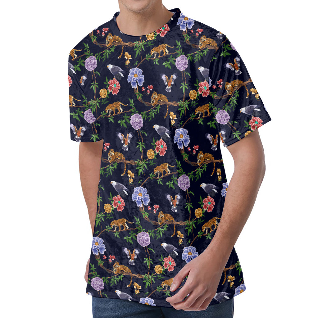 Eagle And Jaguar Pattern Print Men's Velvet T-Shirt