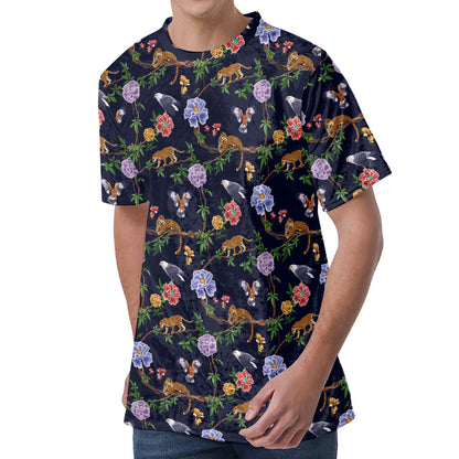 Eagle And Jaguar Pattern Print Men's Velvet T-Shirt