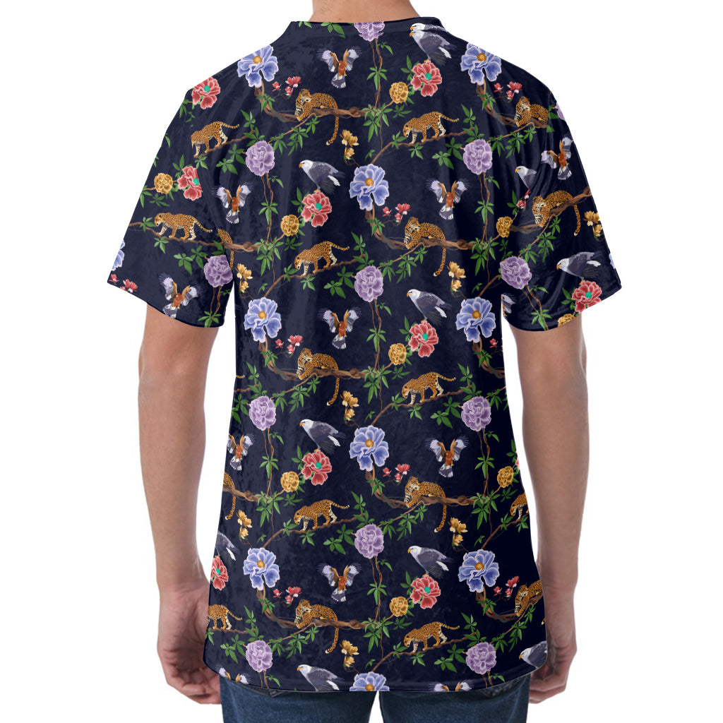 Eagle And Jaguar Pattern Print Men's Velvet T-Shirt