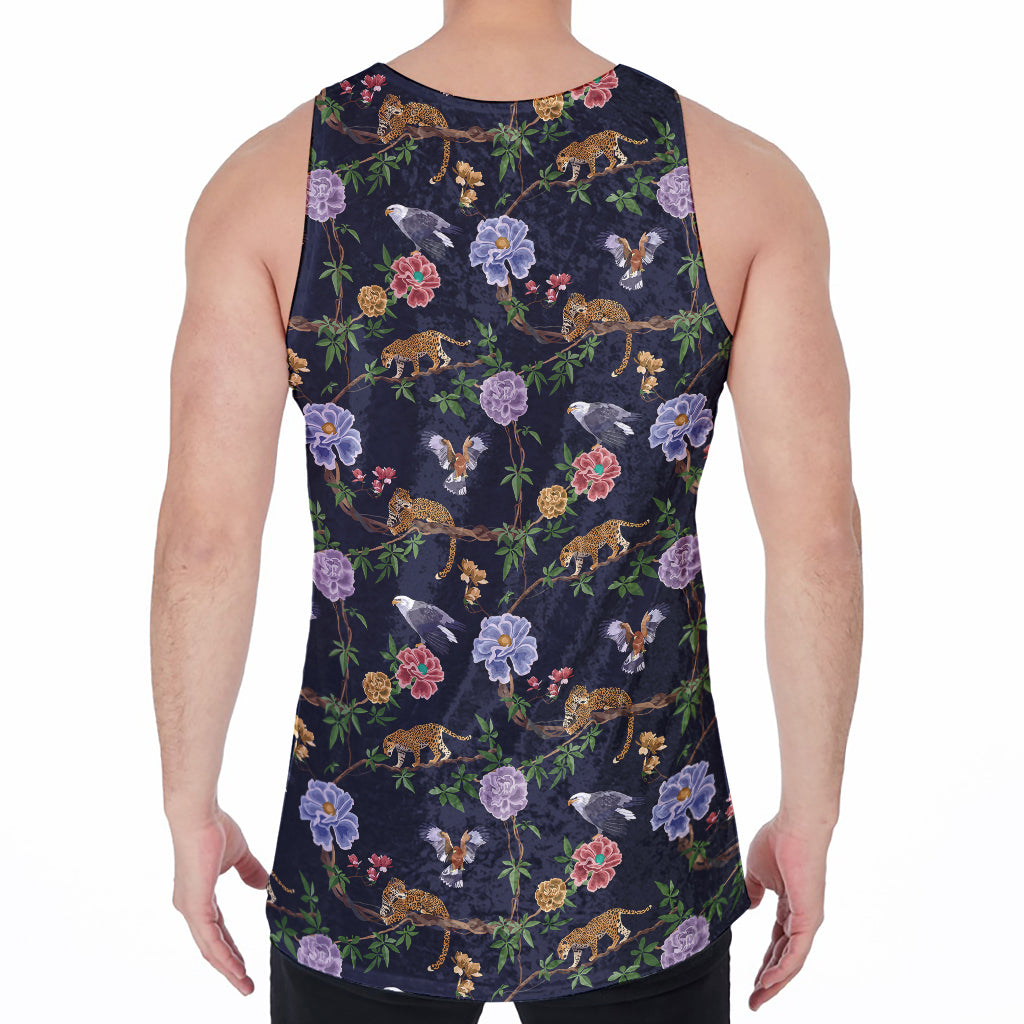 Eagle And Jaguar Pattern Print Men's Velvet Tank Top