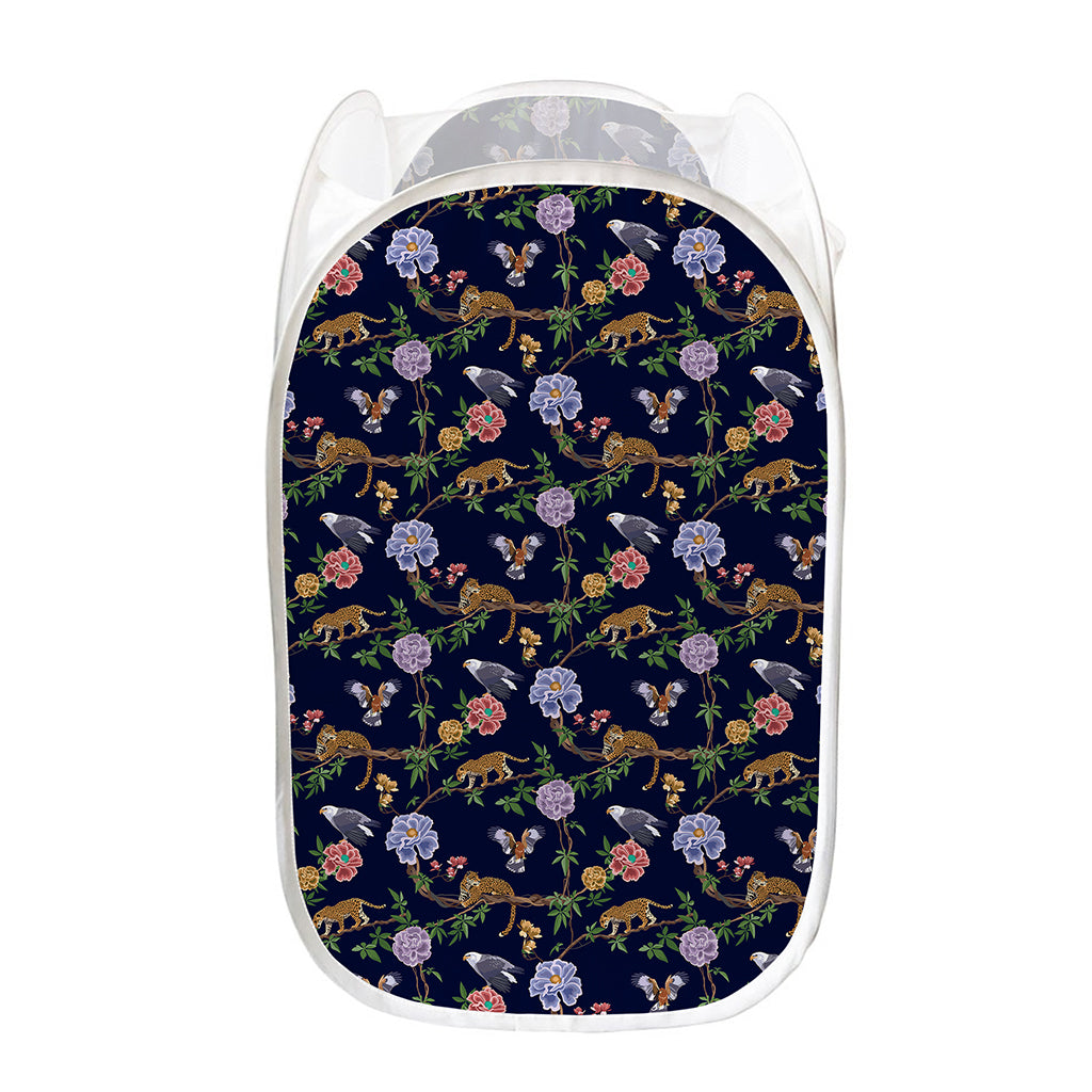 Eagle And Jaguar Pattern Print Mesh Laundry Hamper
