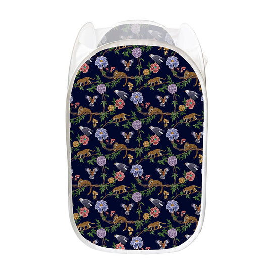 Eagle And Jaguar Pattern Print Mesh Laundry Hamper