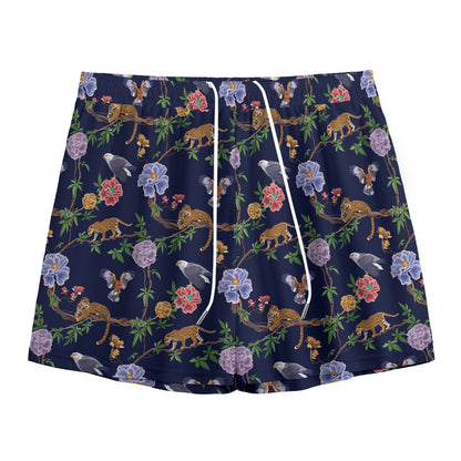 Eagle And Jaguar Pattern Print Mesh Shorts