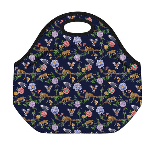 Eagle And Jaguar Pattern Print Neoprene Lunch Bag