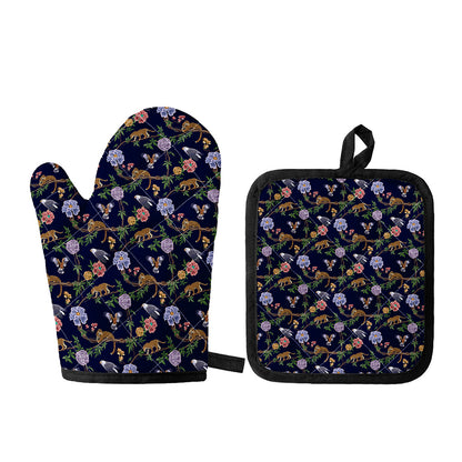 Eagle And Jaguar Pattern Print Oven Mitt And Pot Holder Set