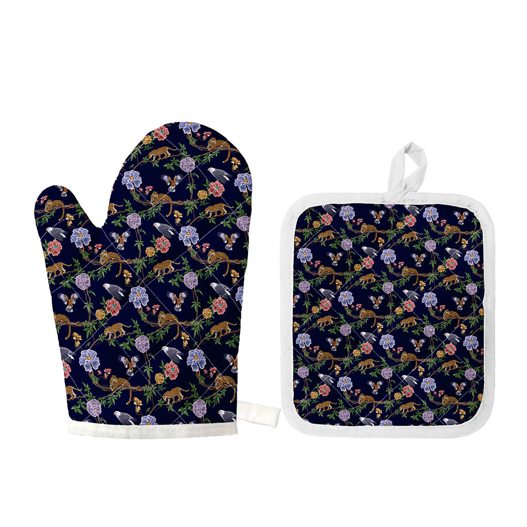 Eagle And Jaguar Pattern Print Oven Mitt And Pot Holder Set