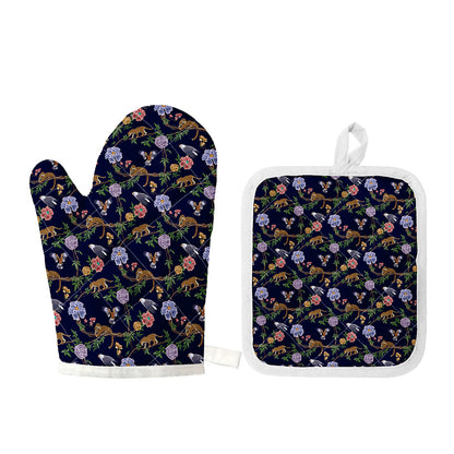 Eagle And Jaguar Pattern Print Oven Mitt And Pot Holder Set